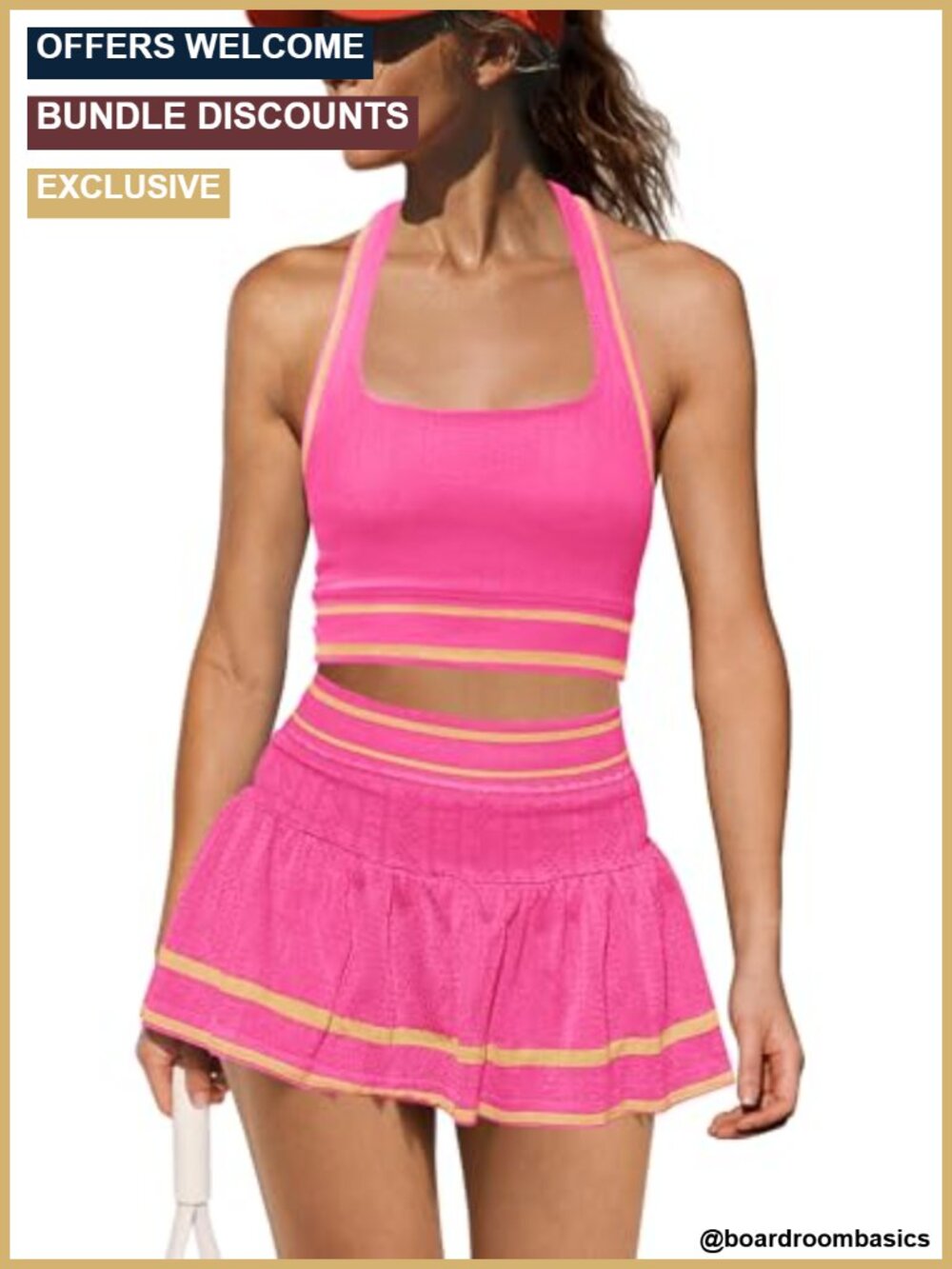 Seamless 2 Piece Tennis Skort Set Halter Crop Tank Workout Activewear